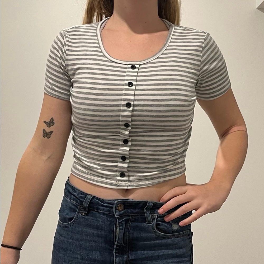 Striped button crop top
